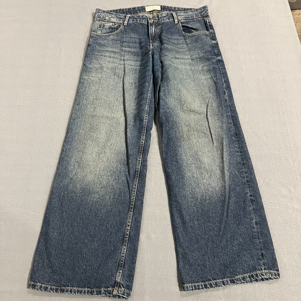 Motel Wide Leg Jeans Men 32 X 32 Blue Denim Cotton Low-Rise Medium Wash 5-Pocket